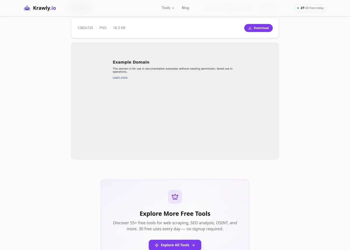 Screenshot Capture results for a real example input — score, findings and suggested next steps