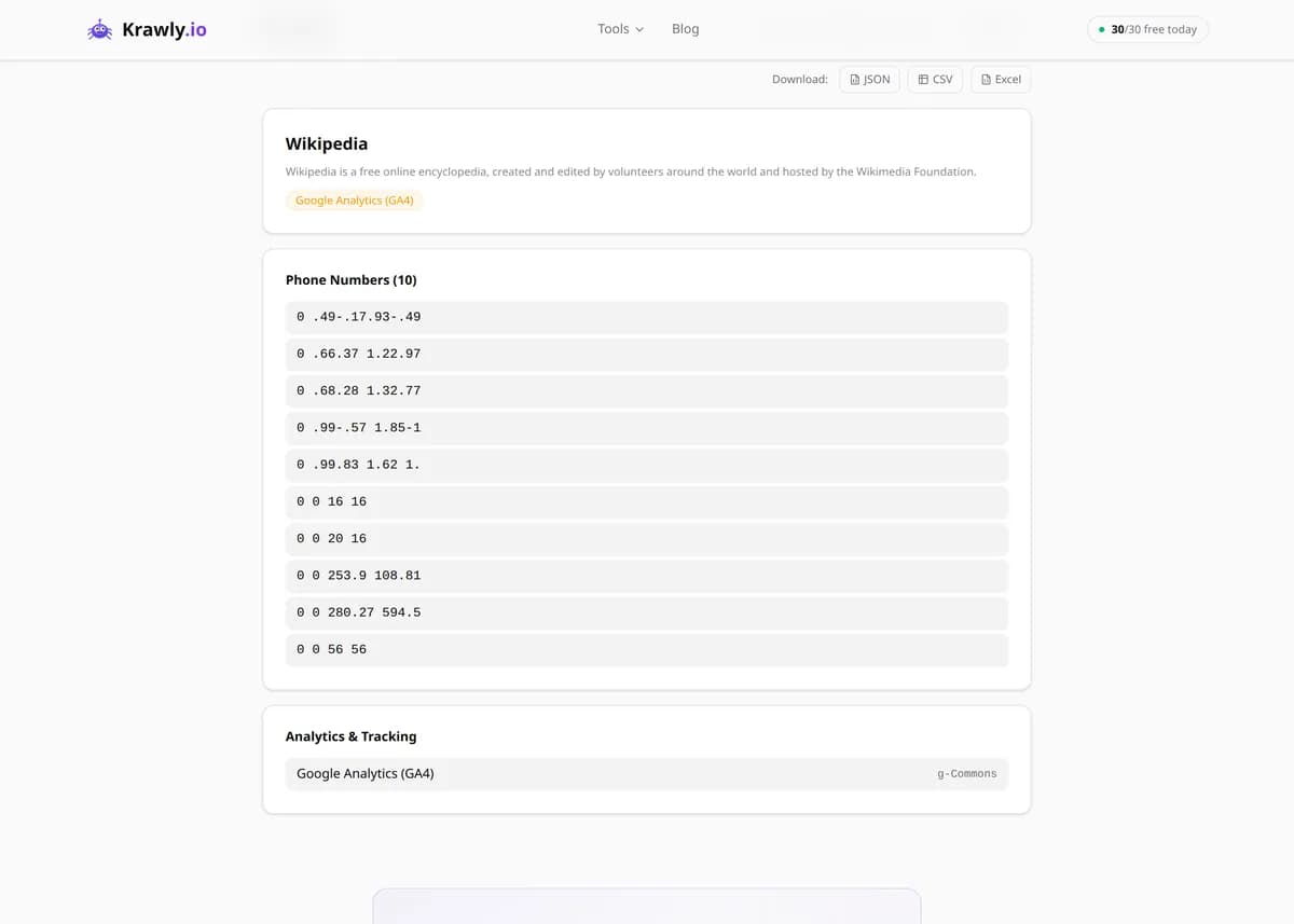 Website Owner Finder results for a real example input — score, findings and suggested next steps