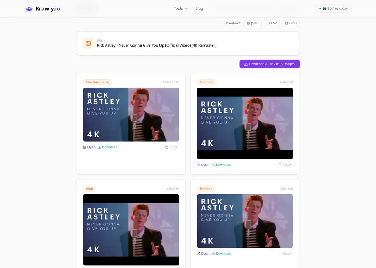 YouTube Thumbnail Extractor results for a real example input — score, findings and suggested next steps