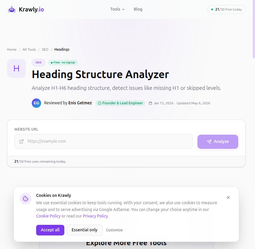 Krawly Heading Analyzer — shows structural depth of an article