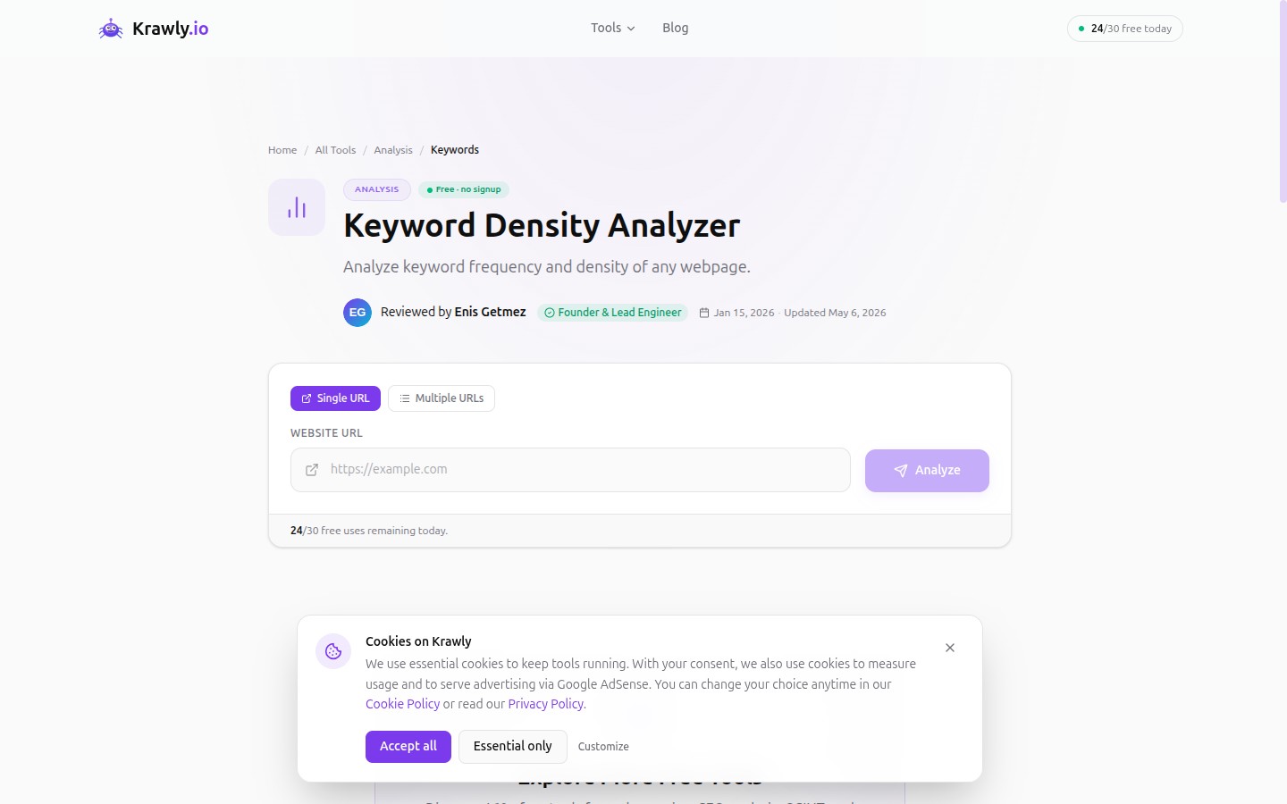 Krawly Keyword Density Analyzer — instant frequency table